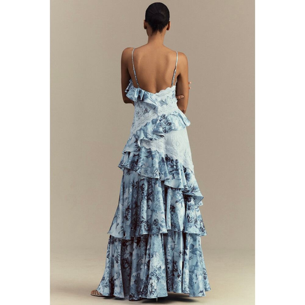 BHLDN Elora Sleeveless V-Neck Ruffle Lace Maxi Dress US 12 - Picture 2 of 10